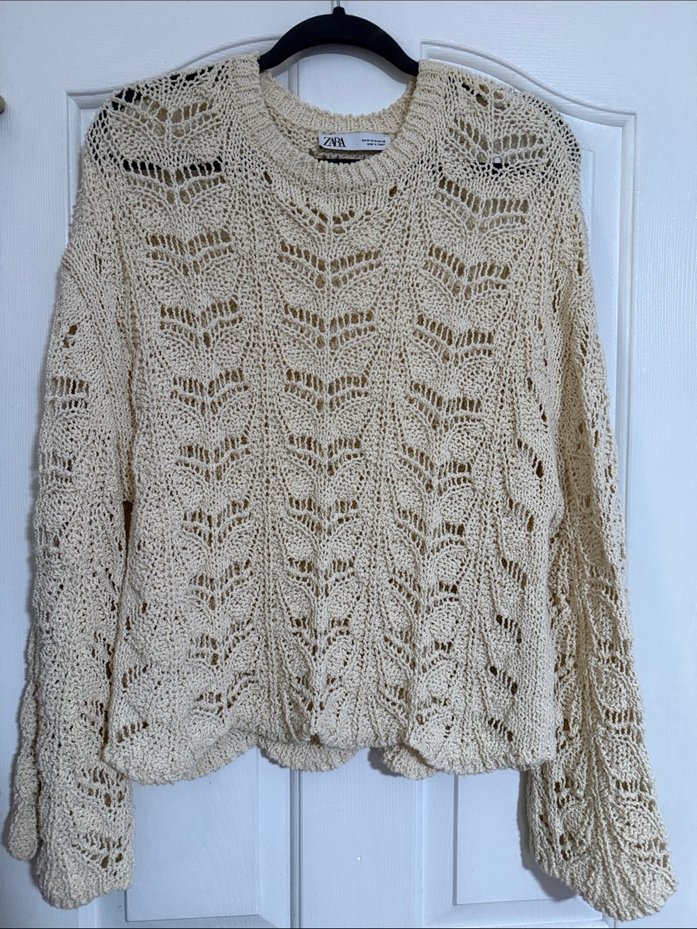 Zara Open-Knit Cream Scoop Neck Sweater